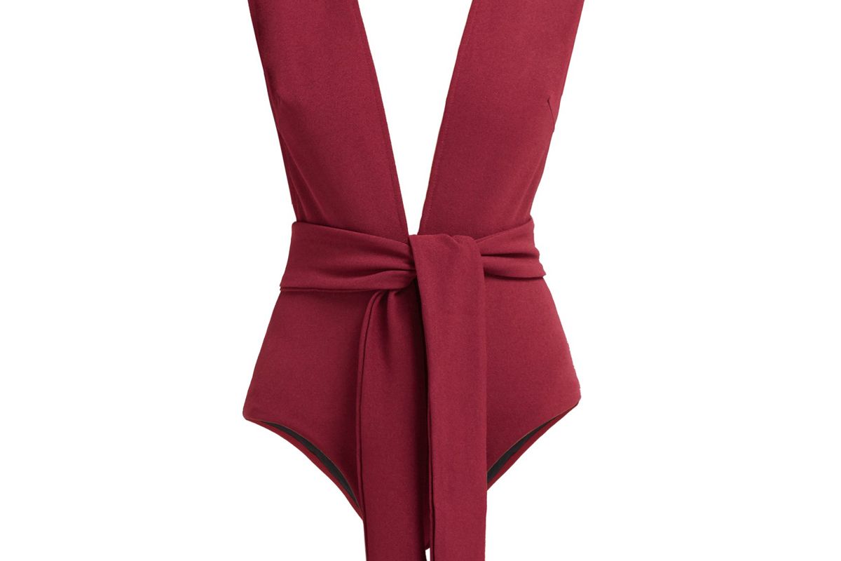 haight plunge neck tie waist swimsuit