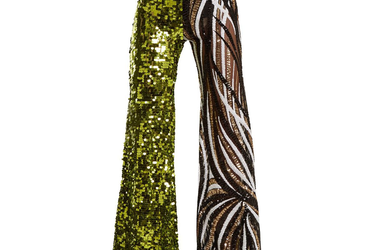 halpern sequin embellished high rise flared trousers