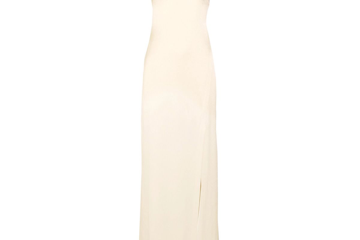 halston heritage open back satin gown