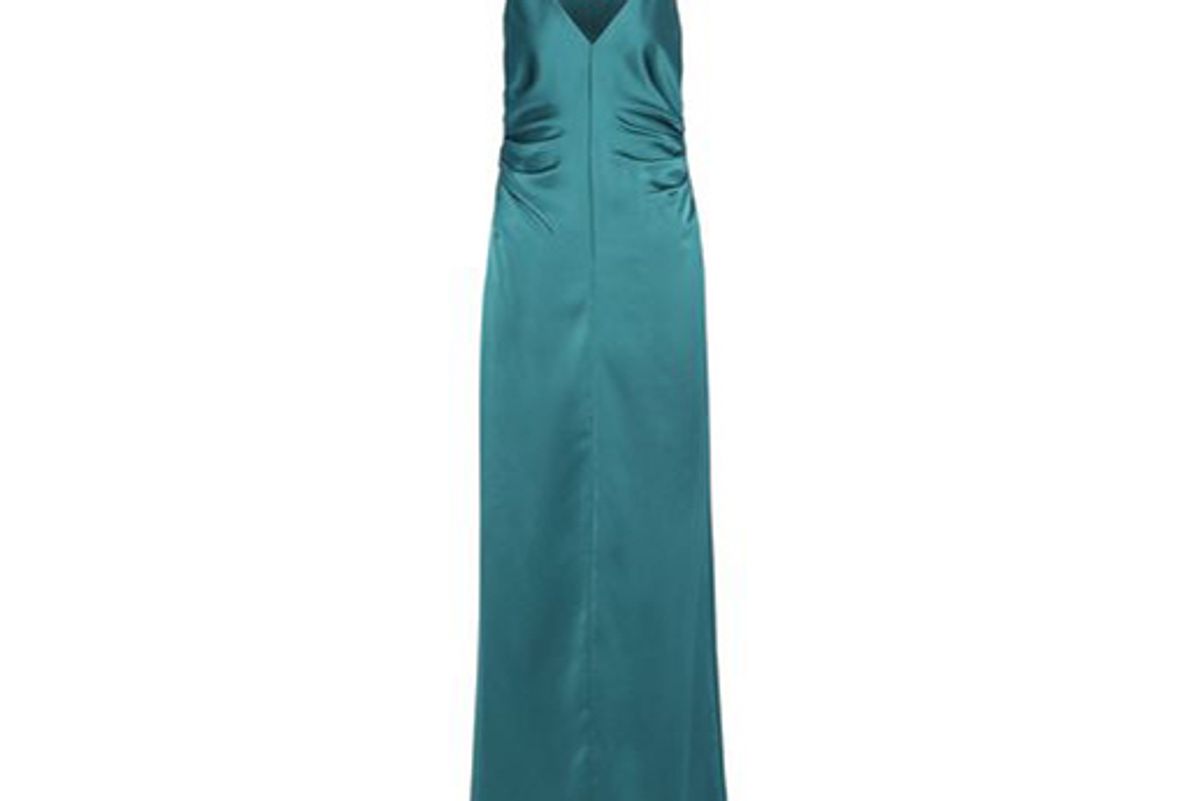 halston heritage ruched satin gown