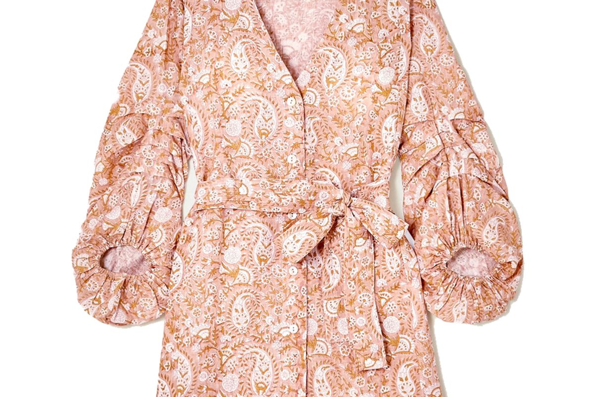 hannah artwear ischia belted printed linen mini dress