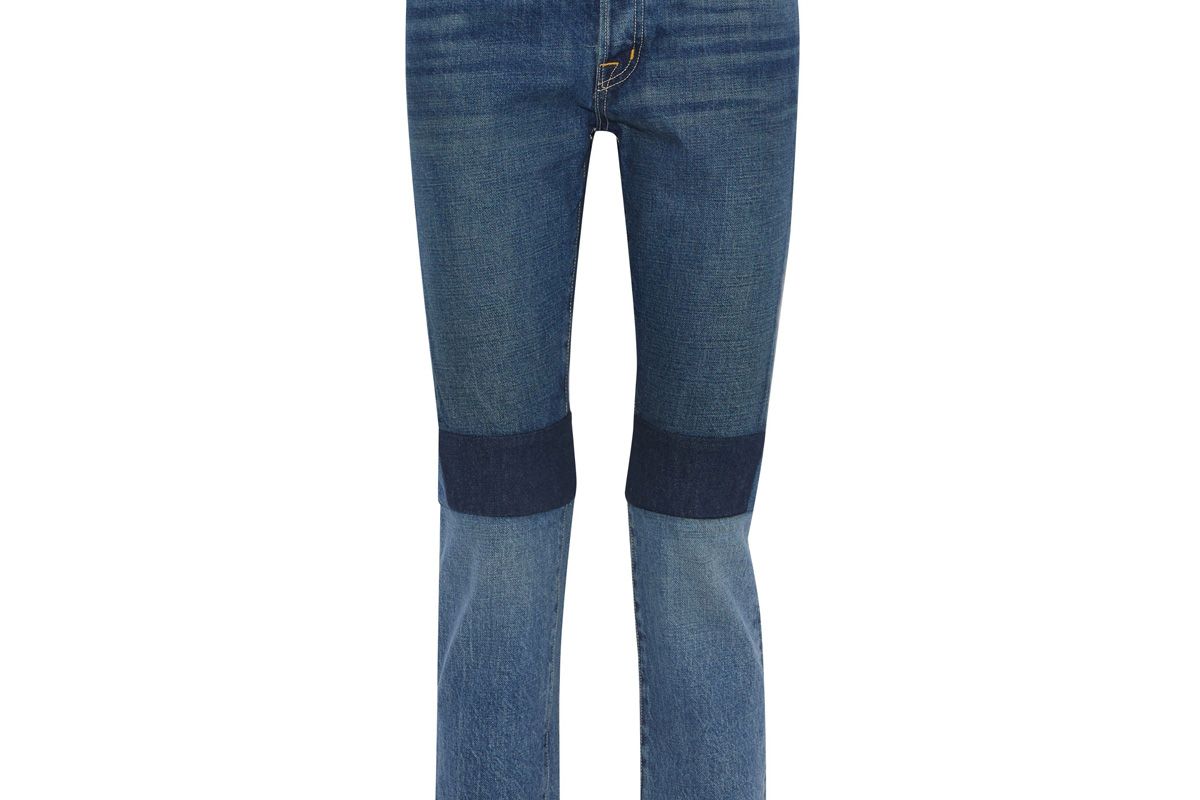helmut lang cropped patchwork mid rise slim leg jeans