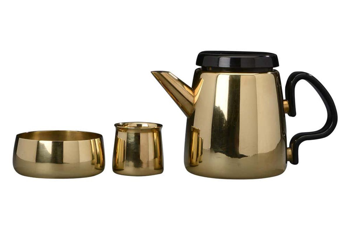 henning koppel for georg jensen danish modern brass tea set