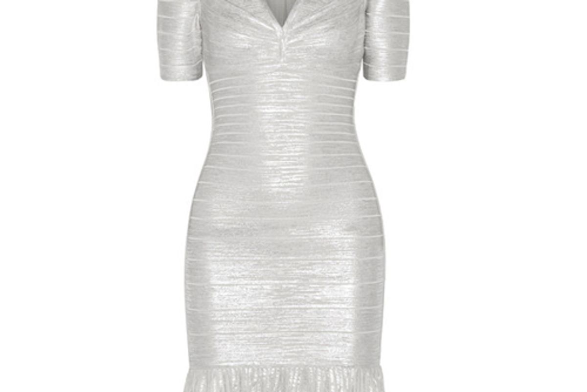 Hervé Léger Viviane Metallic Bandage and Ribbed-Knit Dress