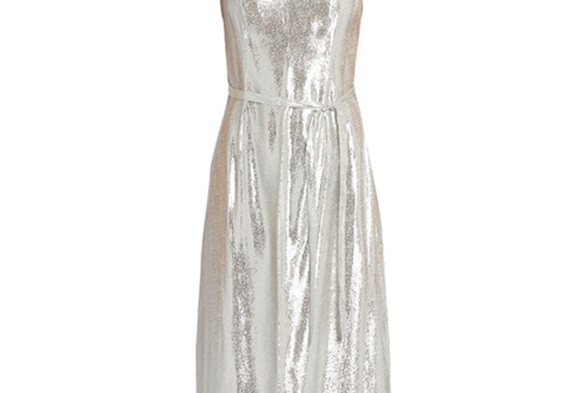 HVN Sleeveless lamé slip dress