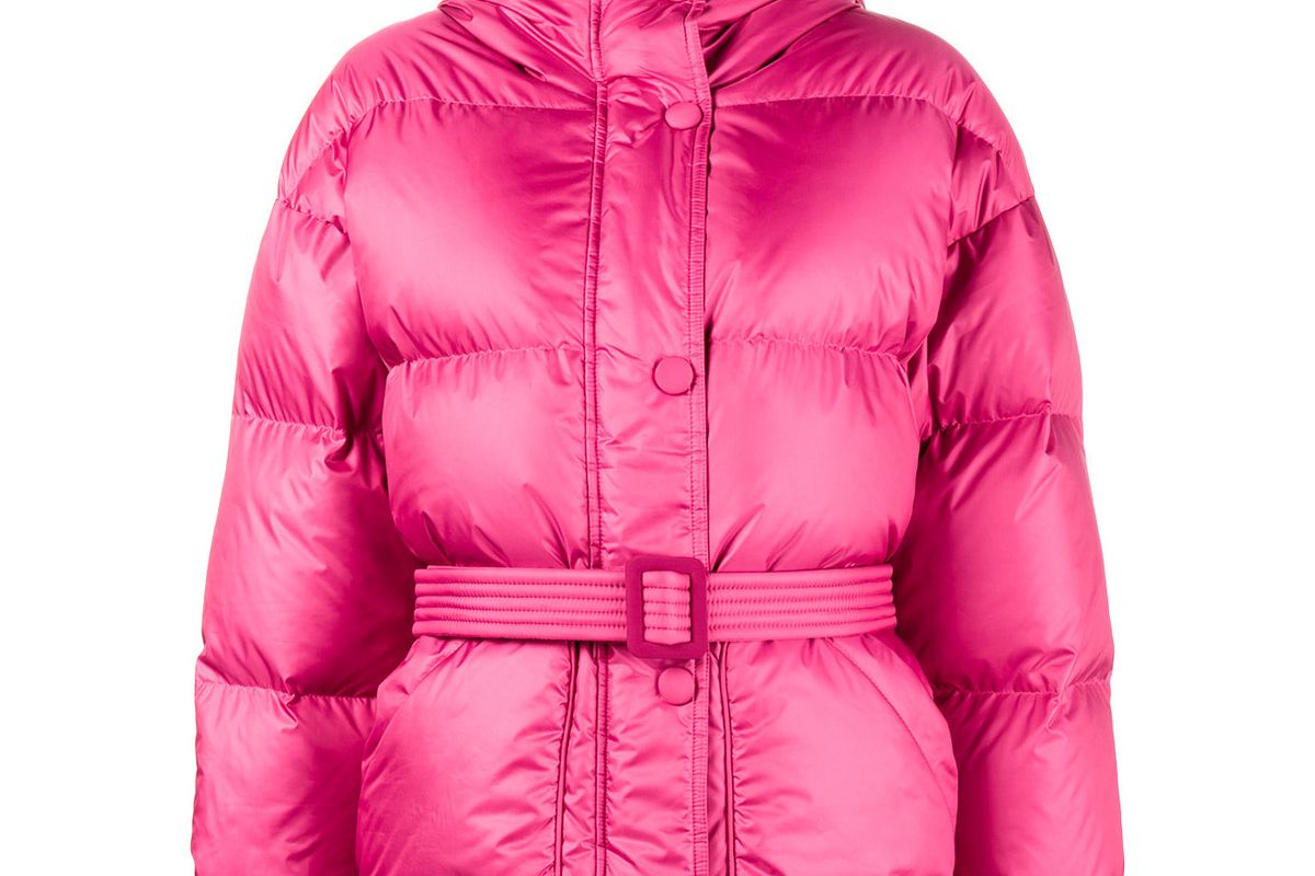 ienki ienki pink michelin belted puffer jacket with hood