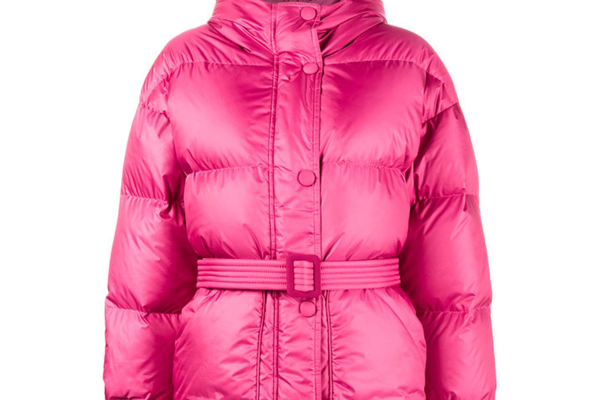 ienki ienki pink michelin belted puffer jacket with hood