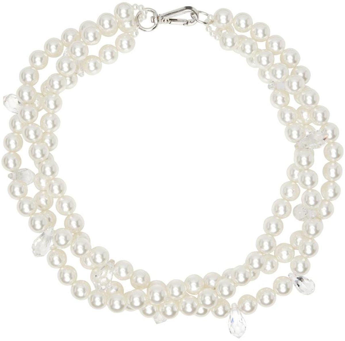 White Chunky Twisted Pearl & Crystal Necklace