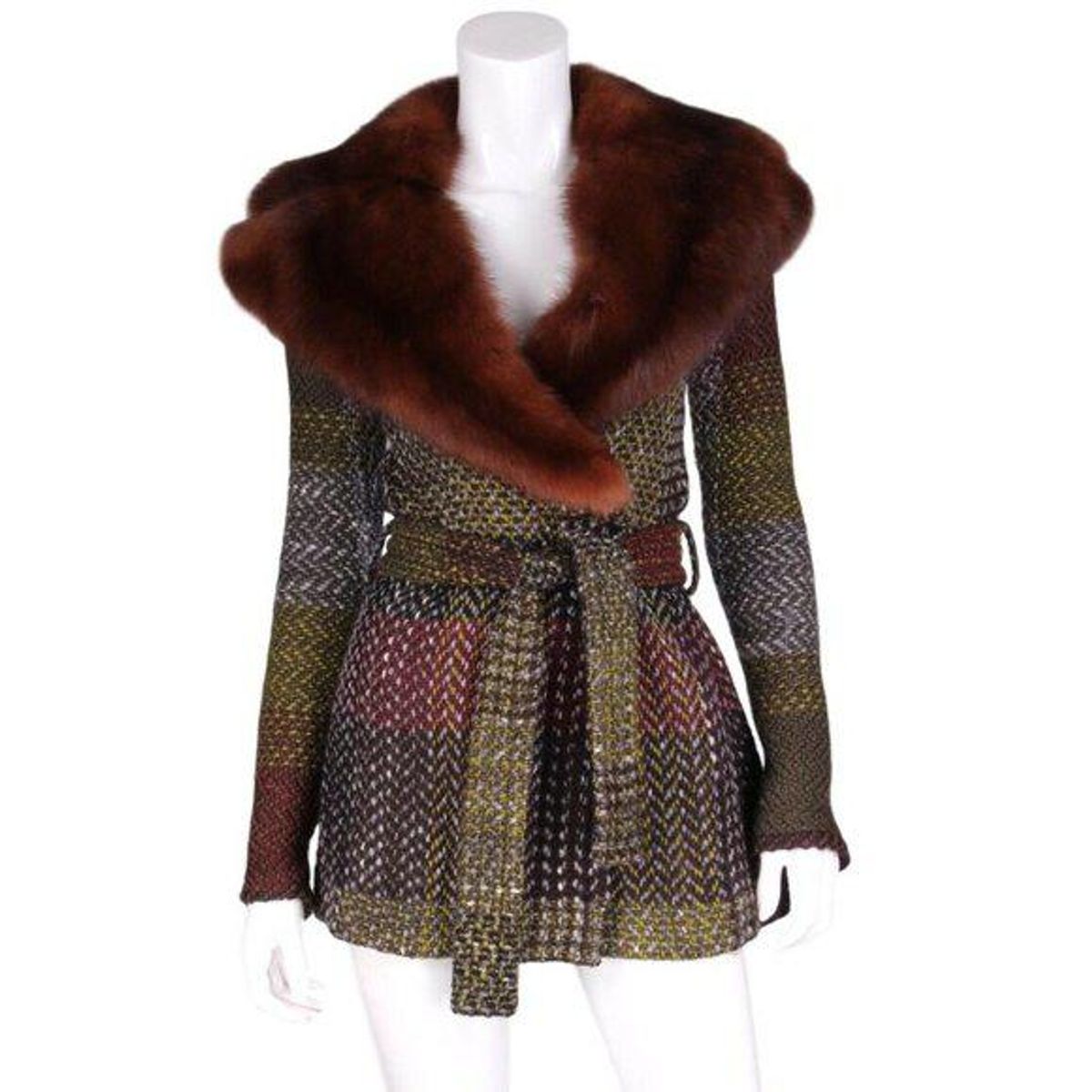 Woven Wool and Fox Fur Collar Coat