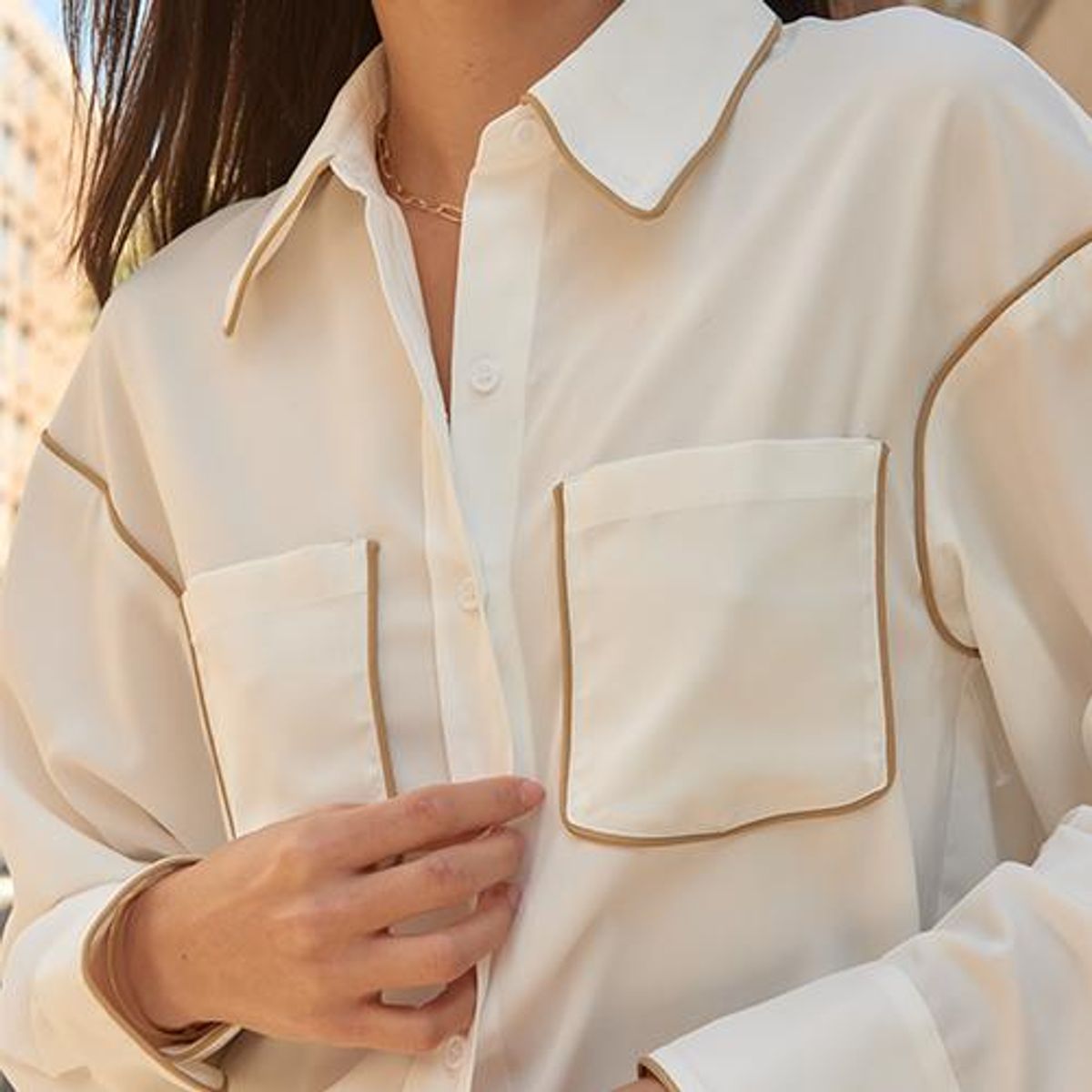 Women’s Ivory Silky Button-Down Shirt