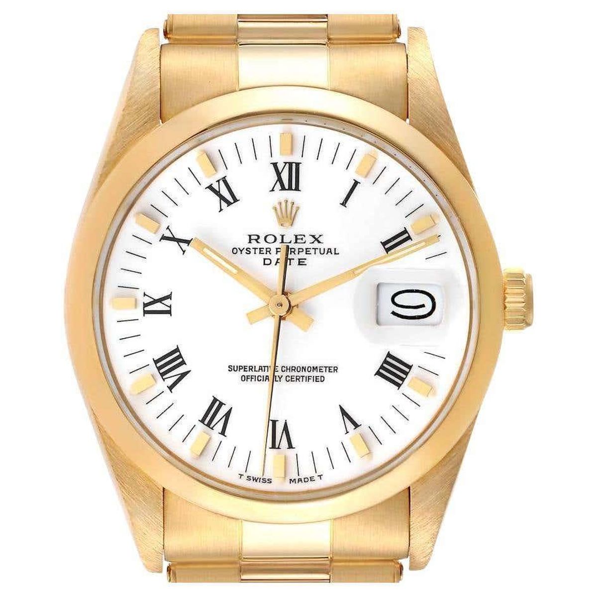 Date 18k White Gold White Roman Dial Vintage Mens Watch