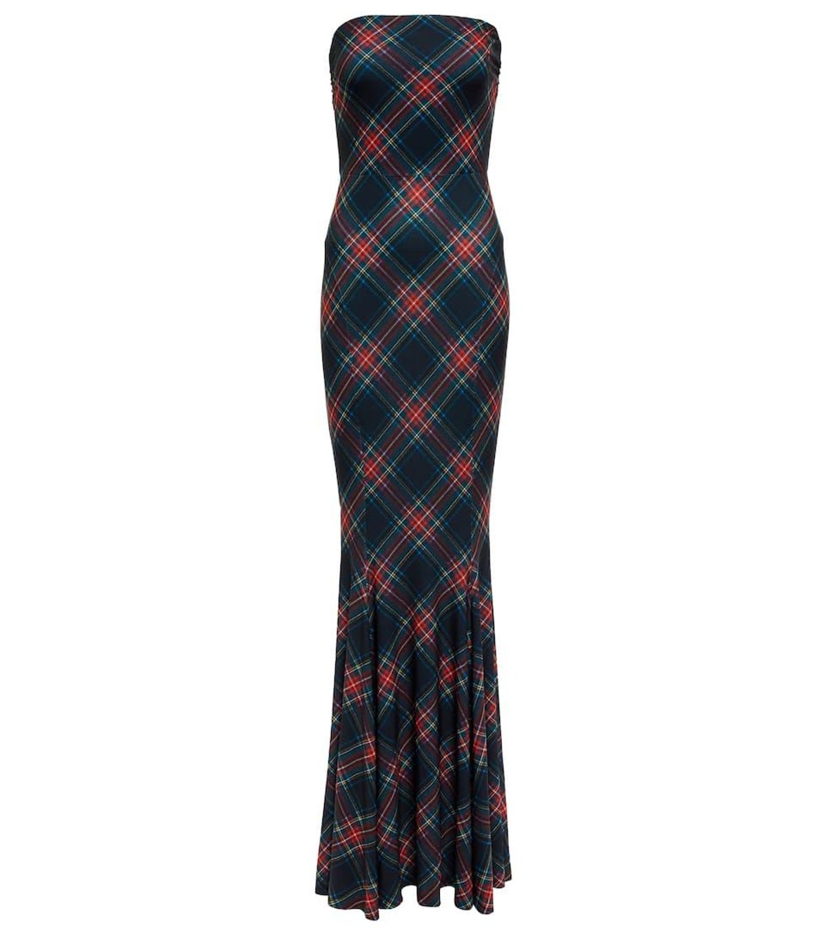 Strapless Fishtail Checked Gown