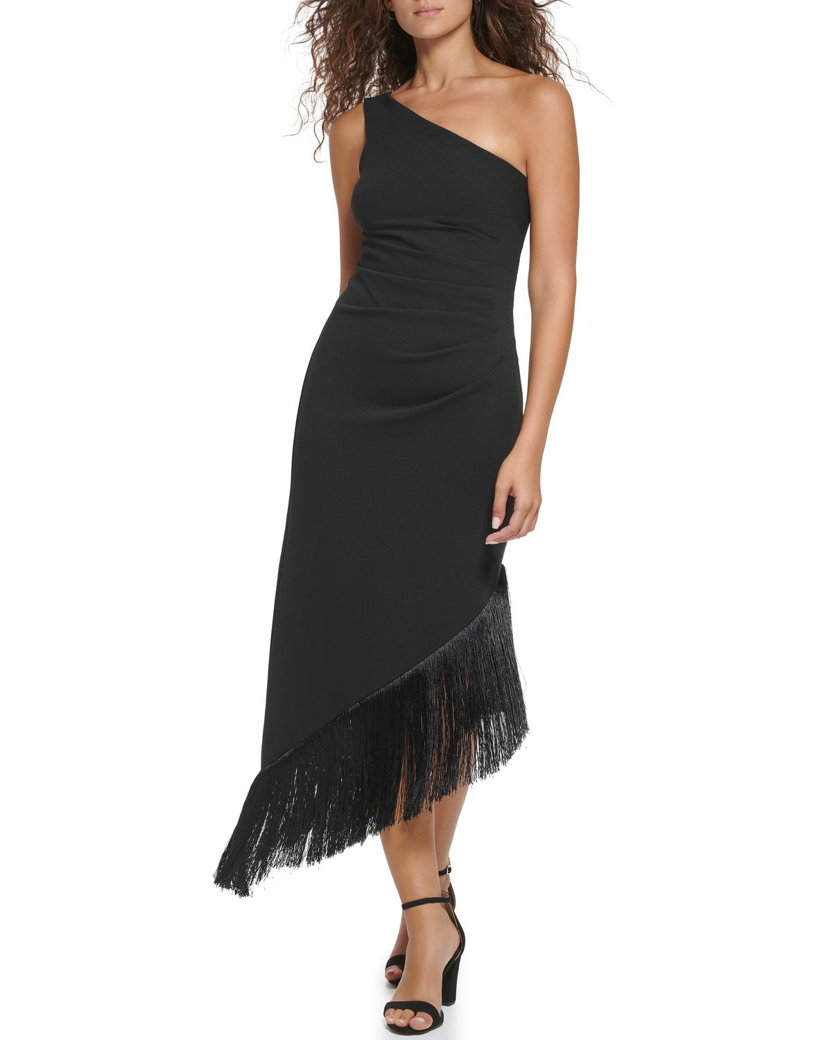 Asymmetrical Fringe-Hem Midi Dress