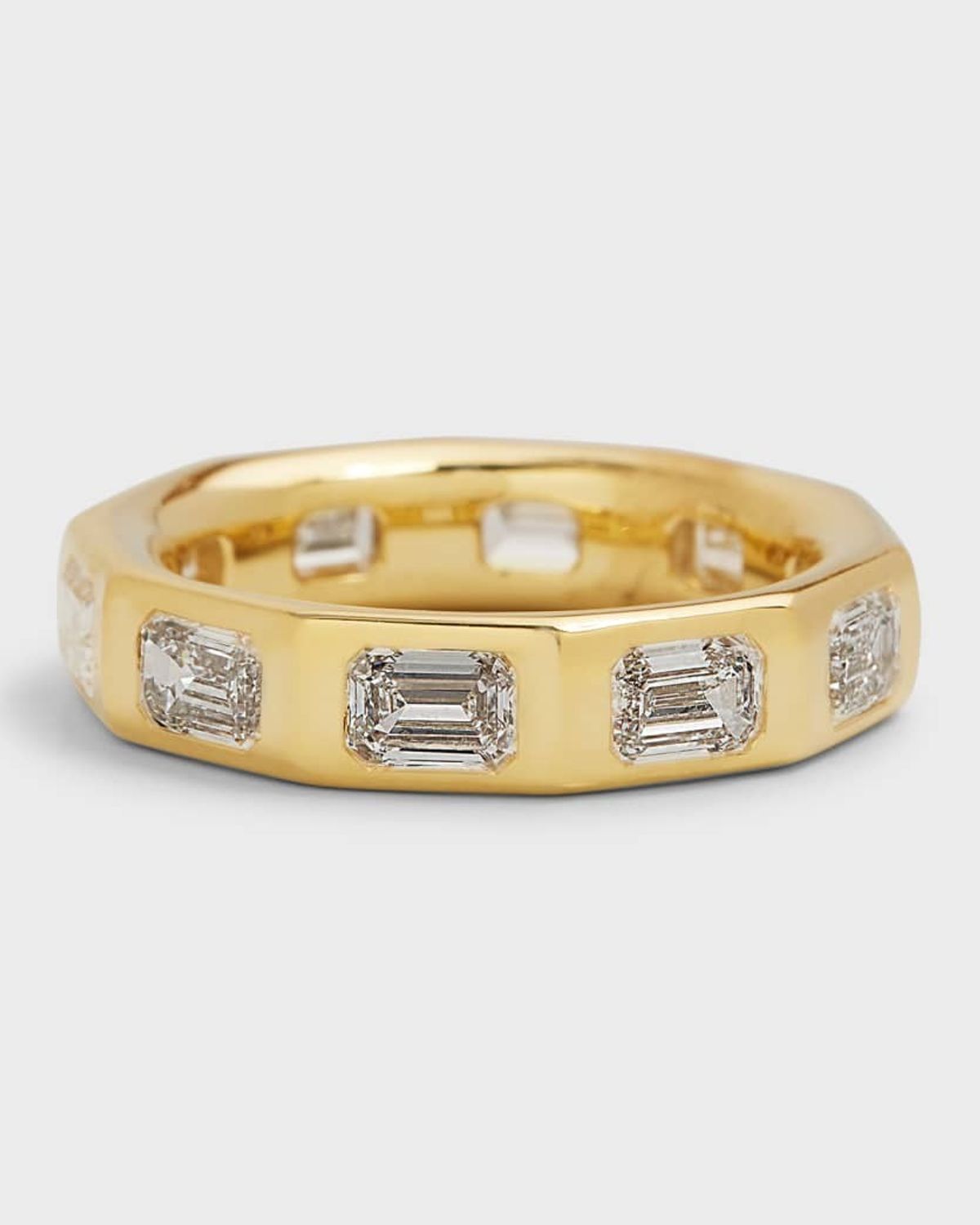 18K Yellow Gold Emerald-Cut Diamond Decagon Ring