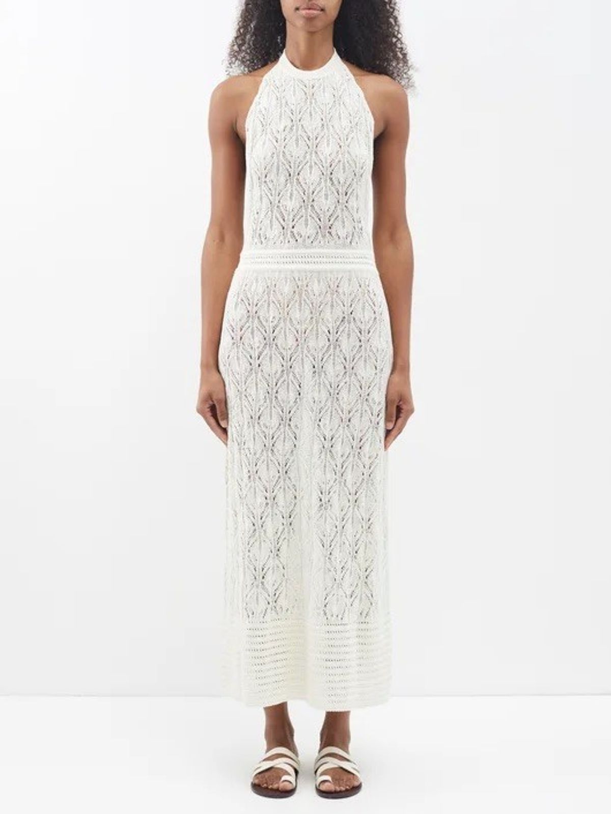 Halter Backless Crochet Midi Dress