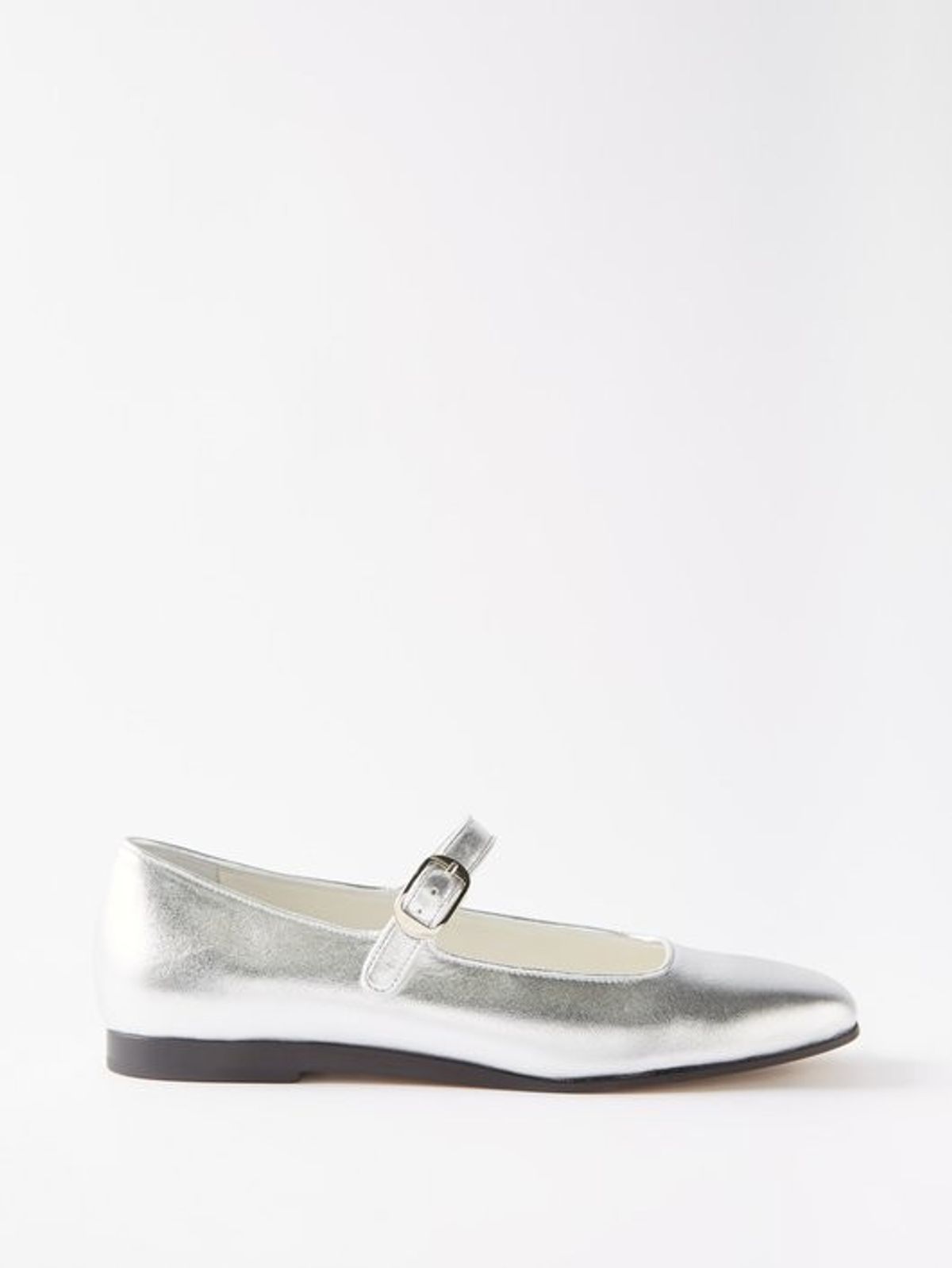 Round-toe Metallic Leather Mary Jane Flats