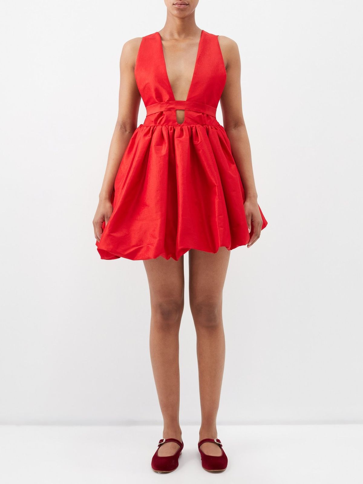 Hilma Plunge Neck Taffeta Mini Dress