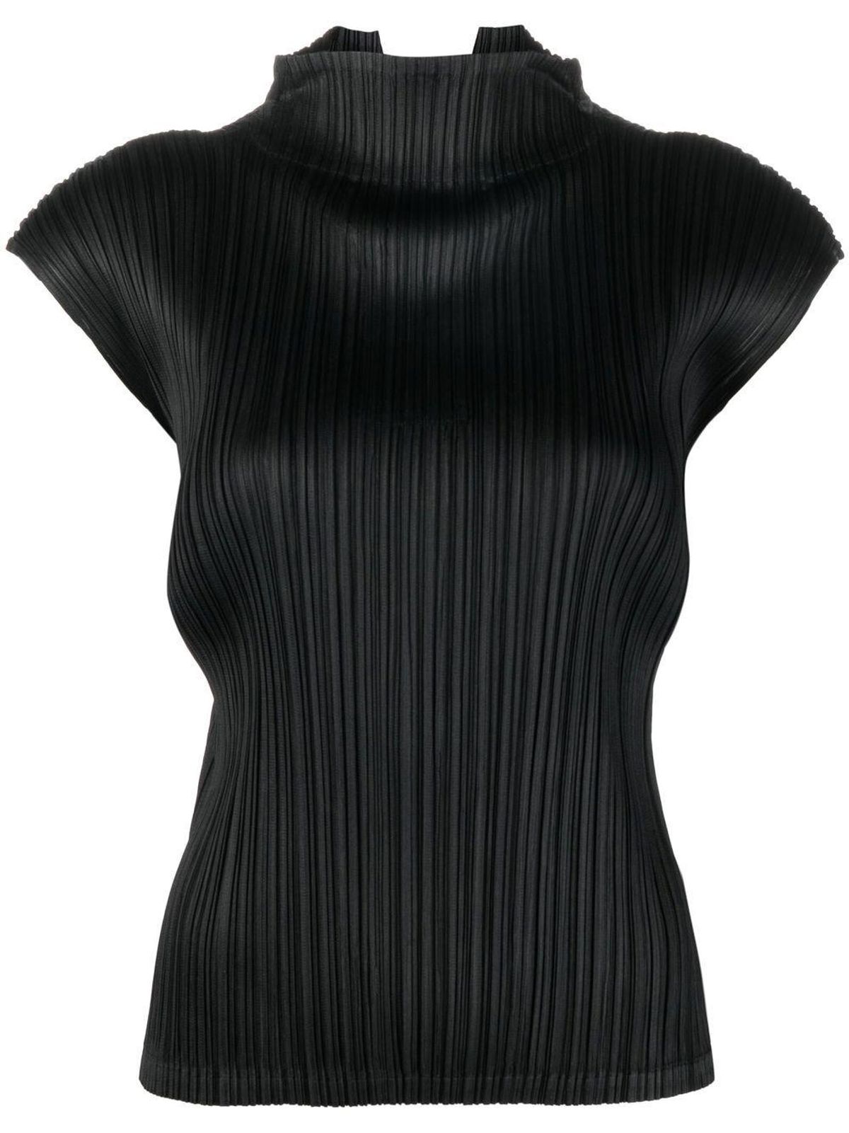 High Collar Plisse Top