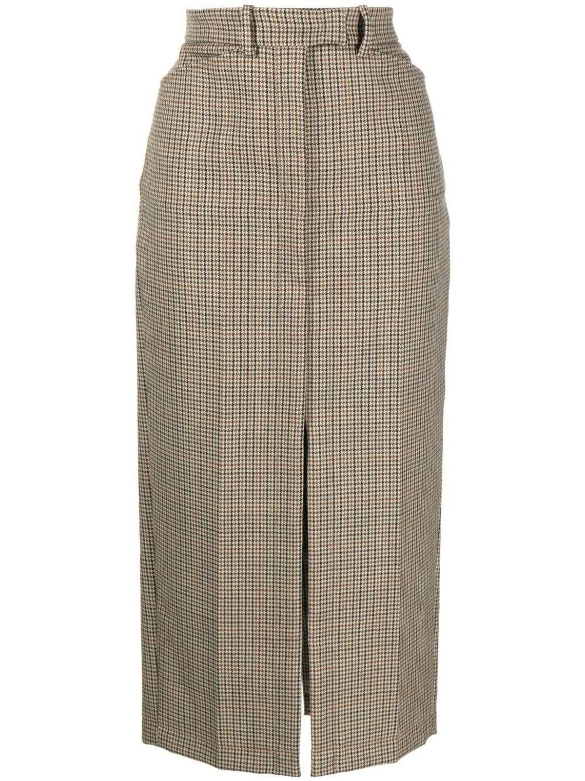 Houndstooth-print Wool Straight Skirt