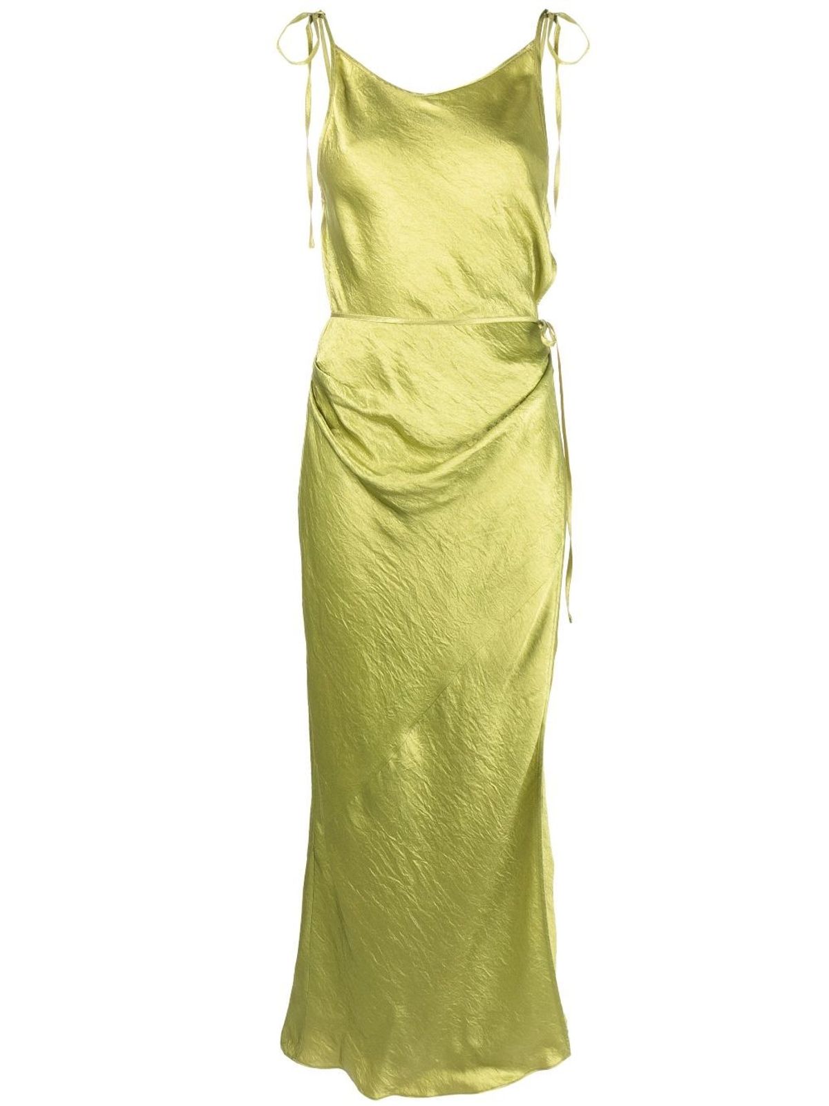 Crinkled Satin Wrap Dress