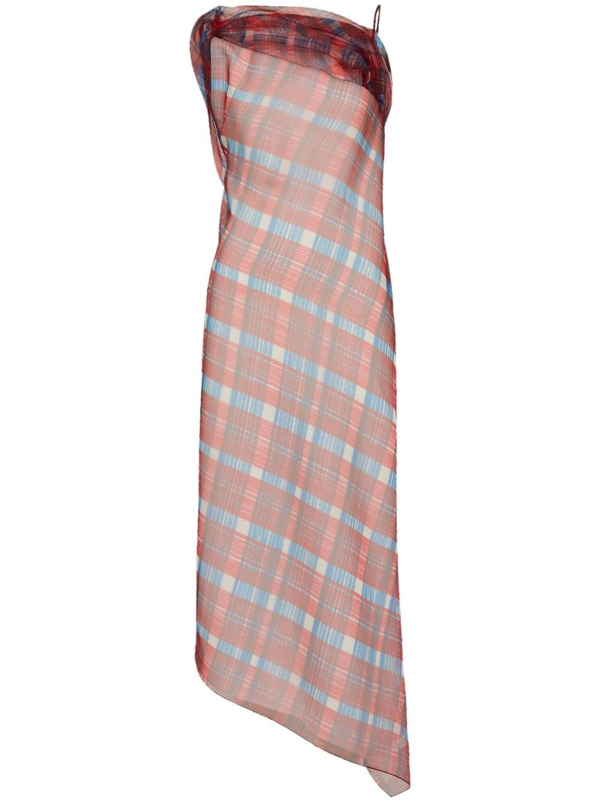 Asymmetric Hem Plaid Organza Dress