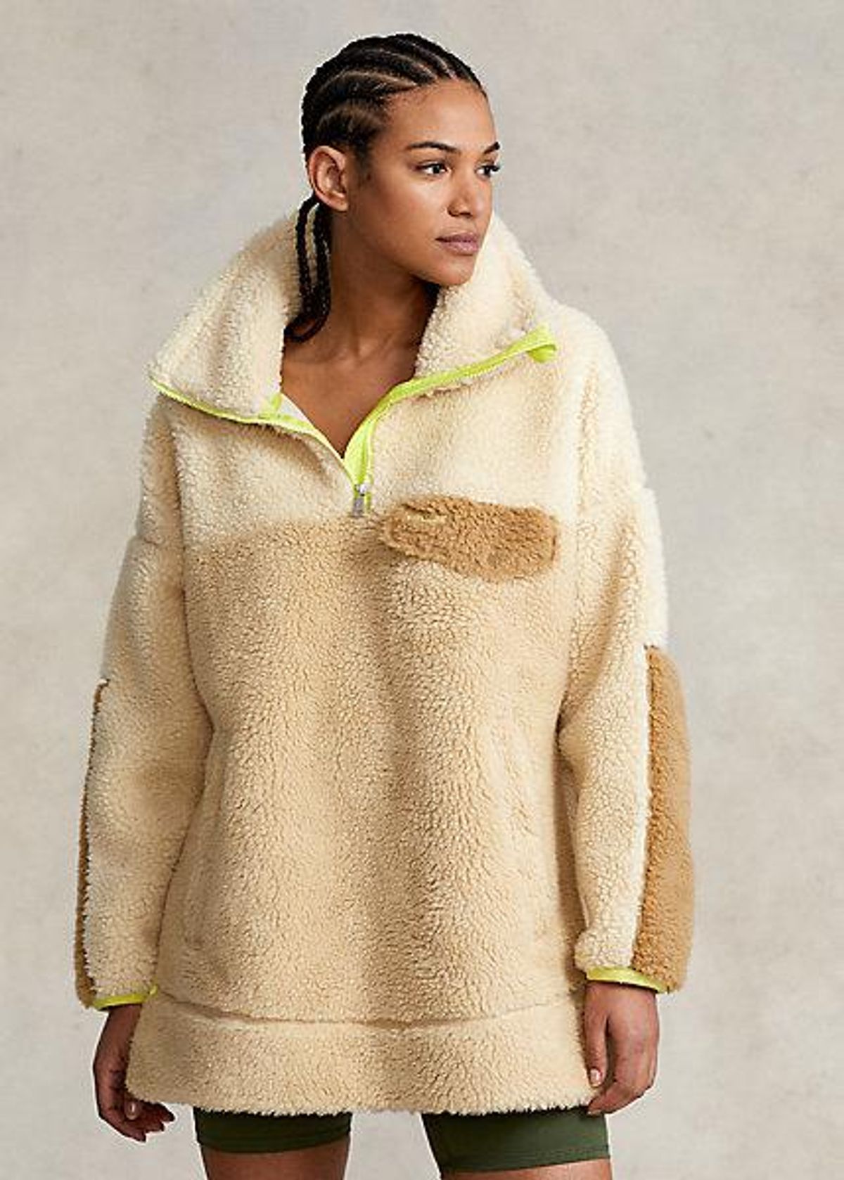 Color-Blocked High-Pile Fleece Pullover