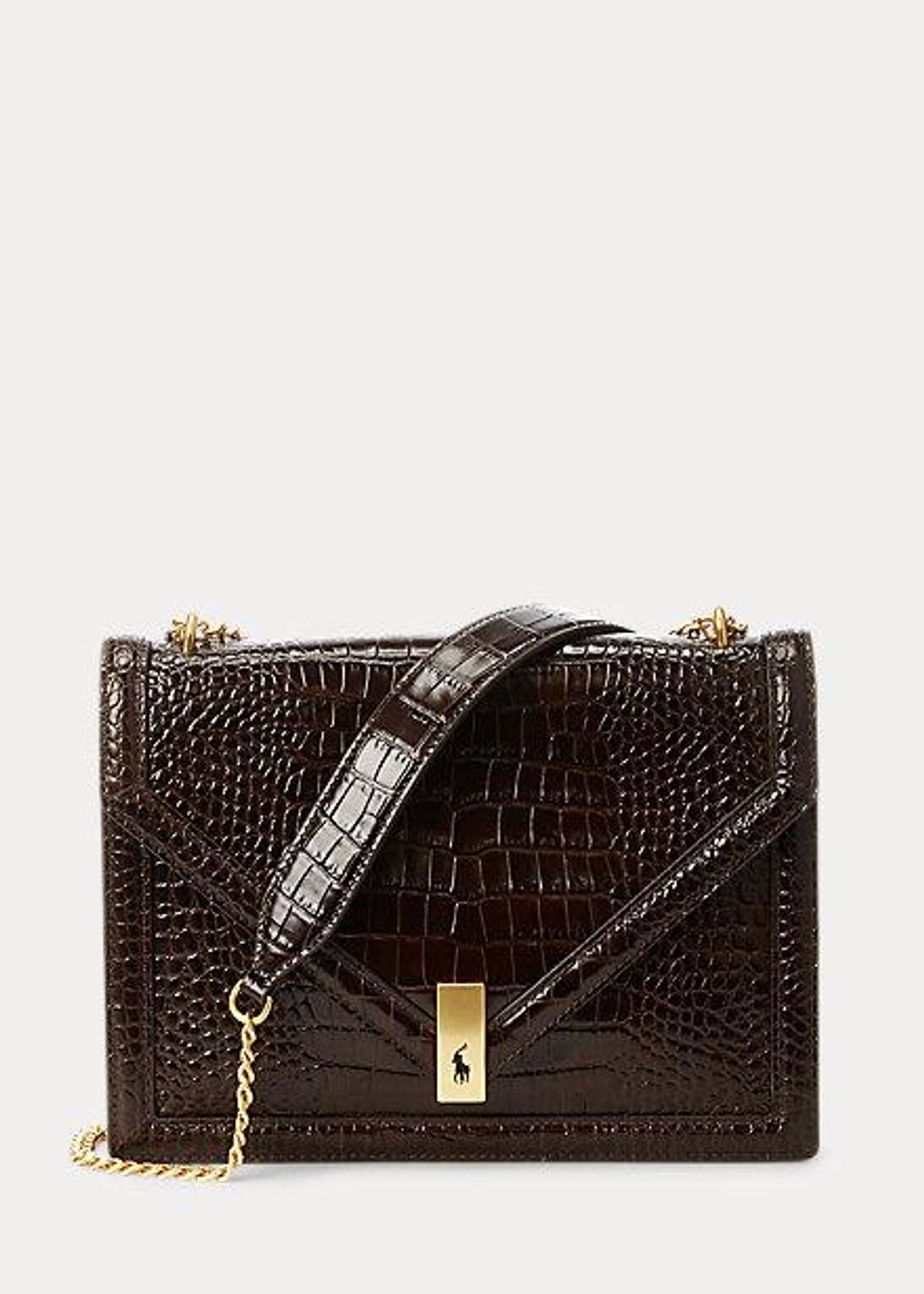 Polo ID Croc-Embossed Envelope Chain Bag