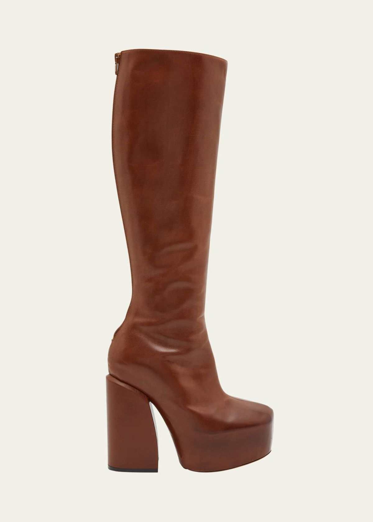 Leather Block Heel Knee Boots