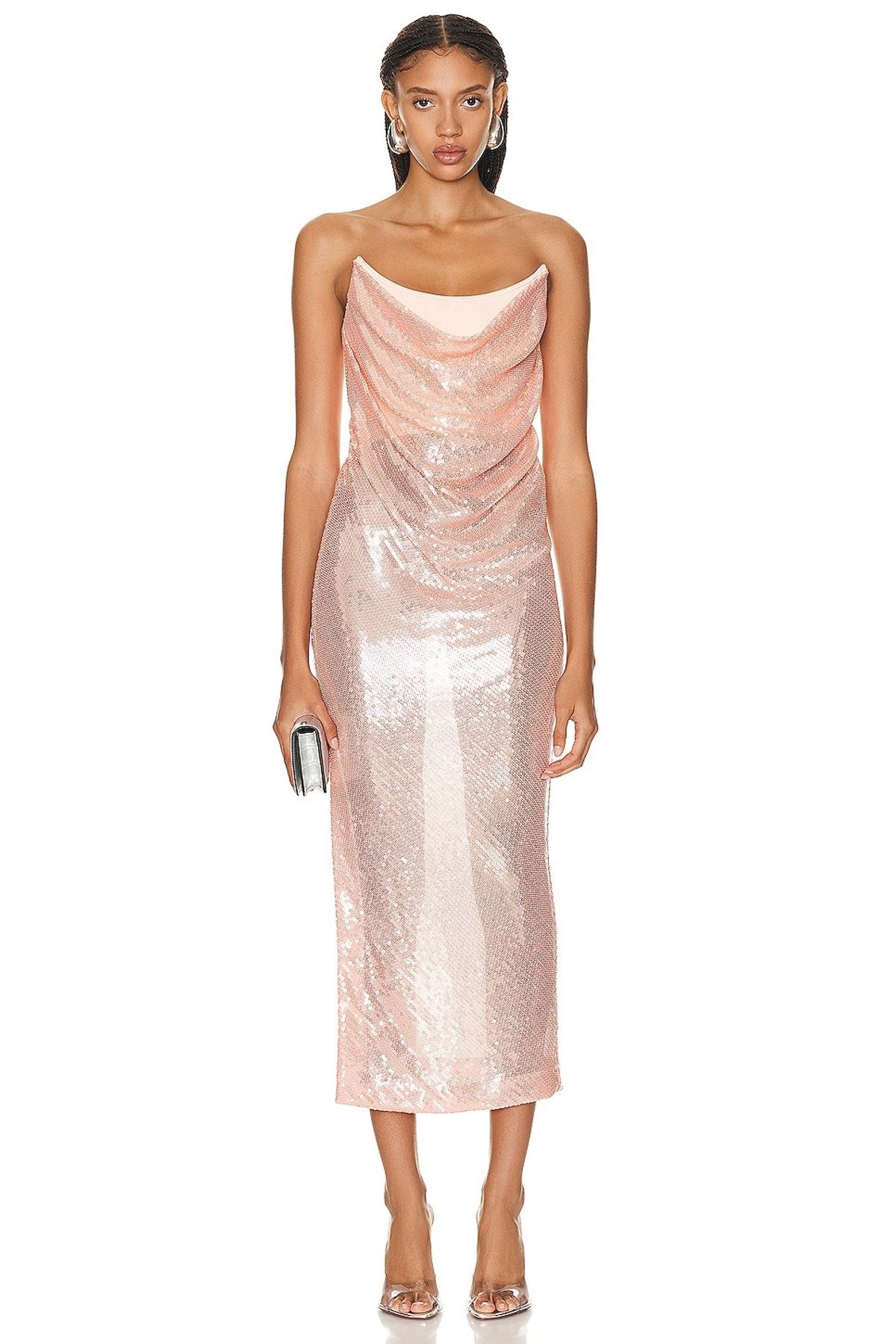 Sequin Layered Strapless Drape Dress