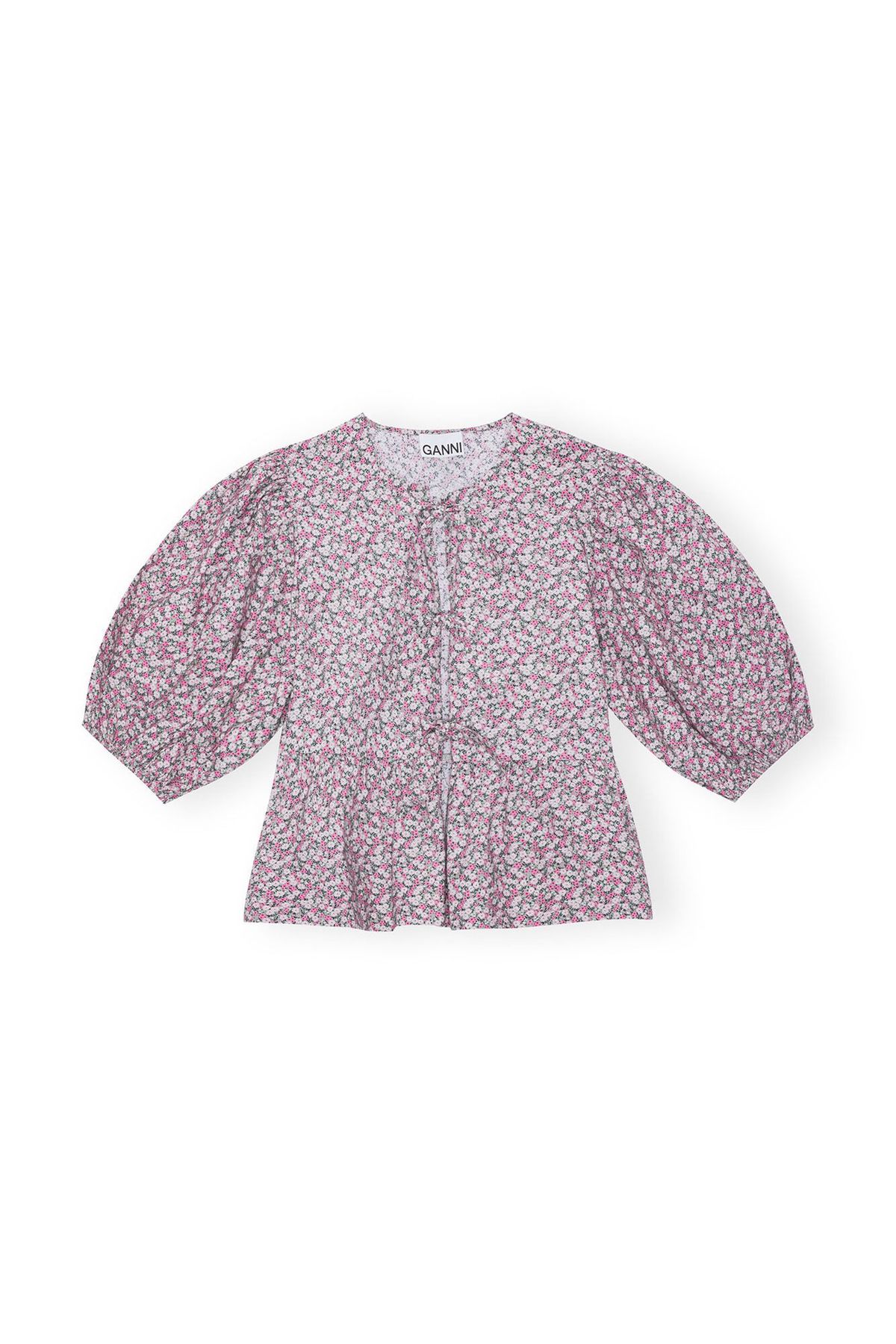 Cotton Popin Peplum Tie Blouse