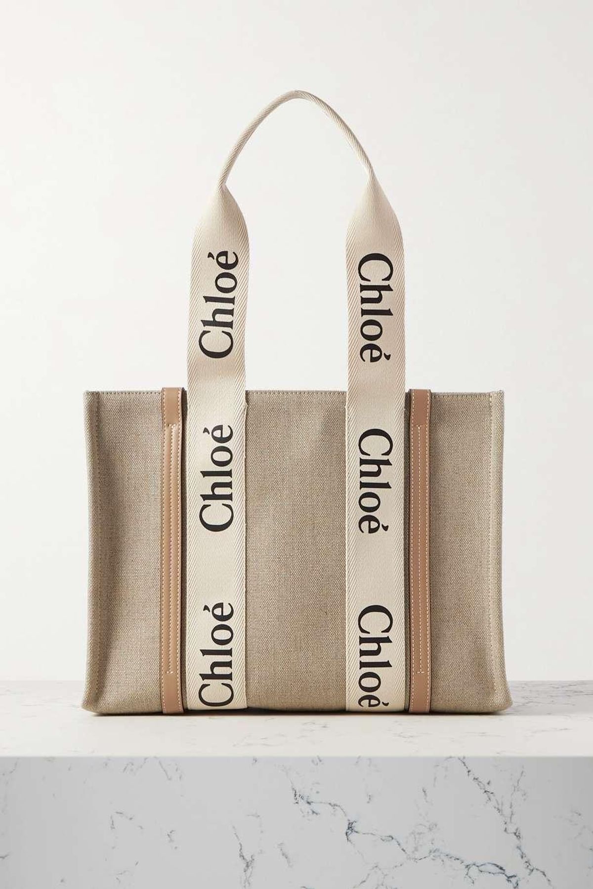 Woody Medium Leather-trimmed Cotton-canvas Tote