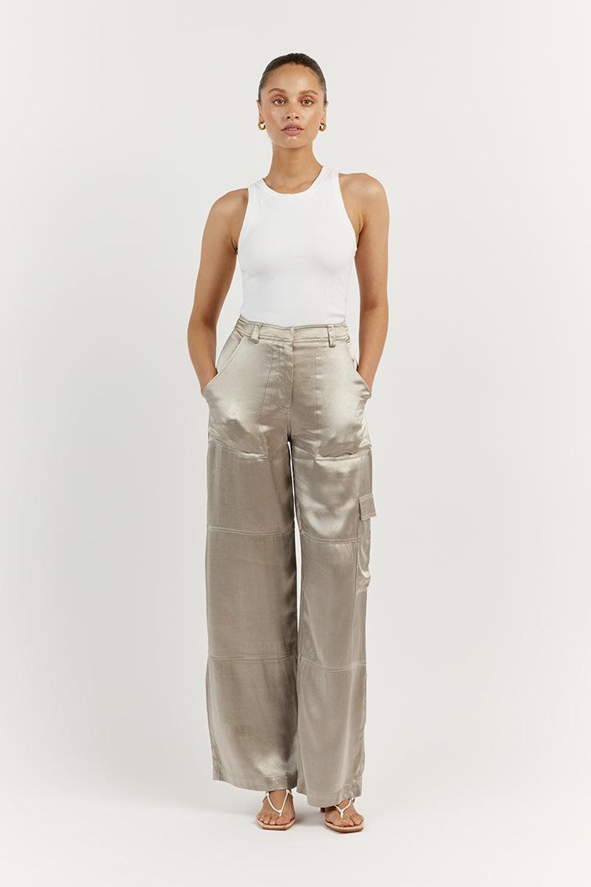 Mia Pewter Satin Cargo Pant