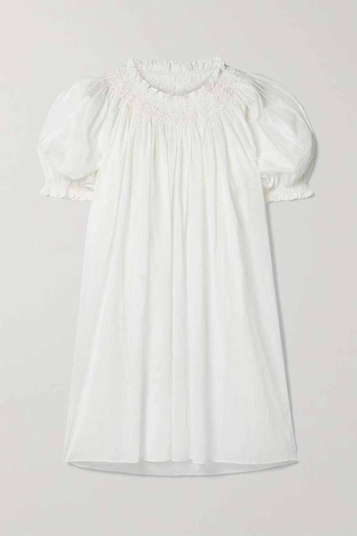 Odessa Gathered Embroidered Organic Cotton Voile Mini Dress