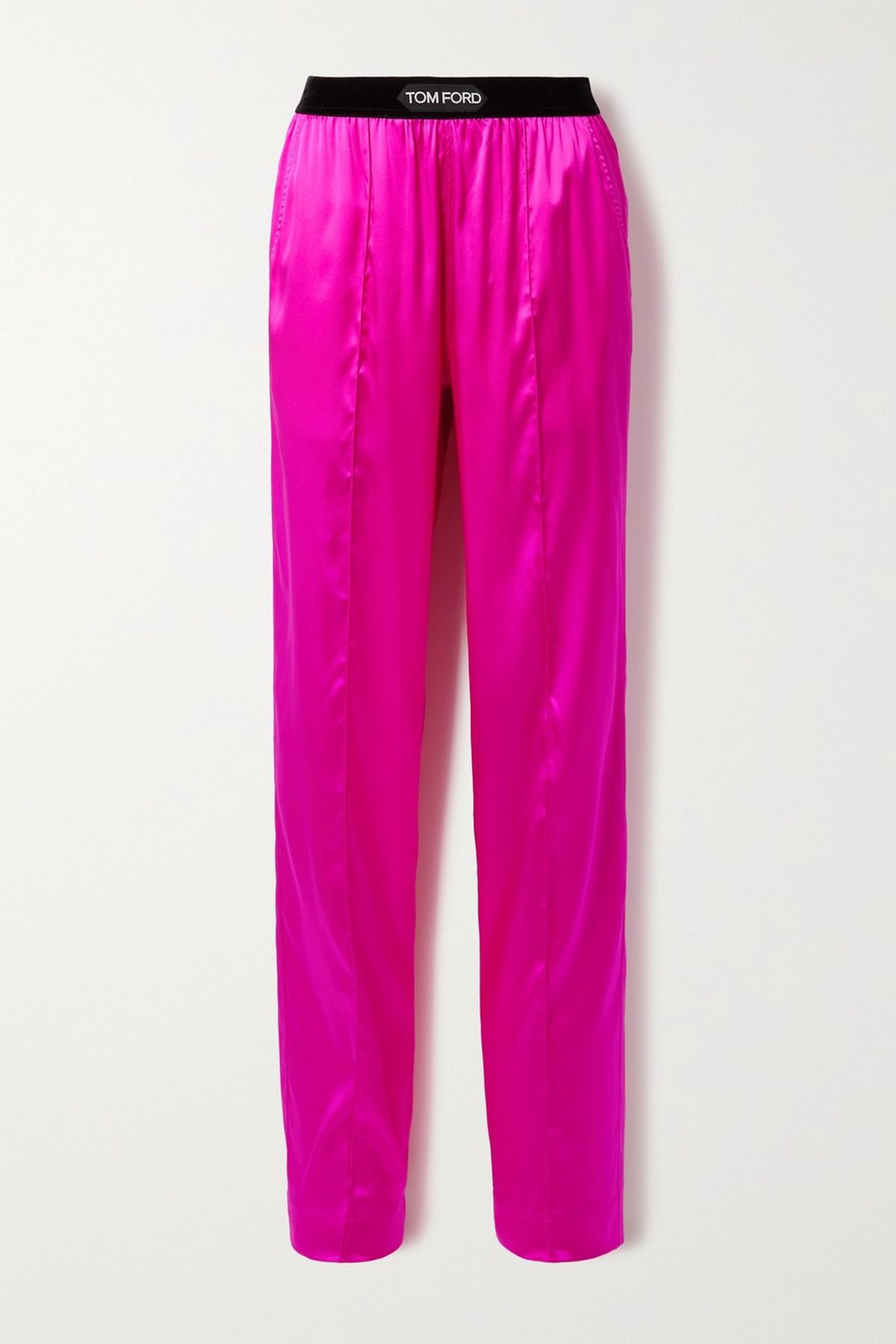 Velvet-trimmed Stretch-silk Satin Pants
