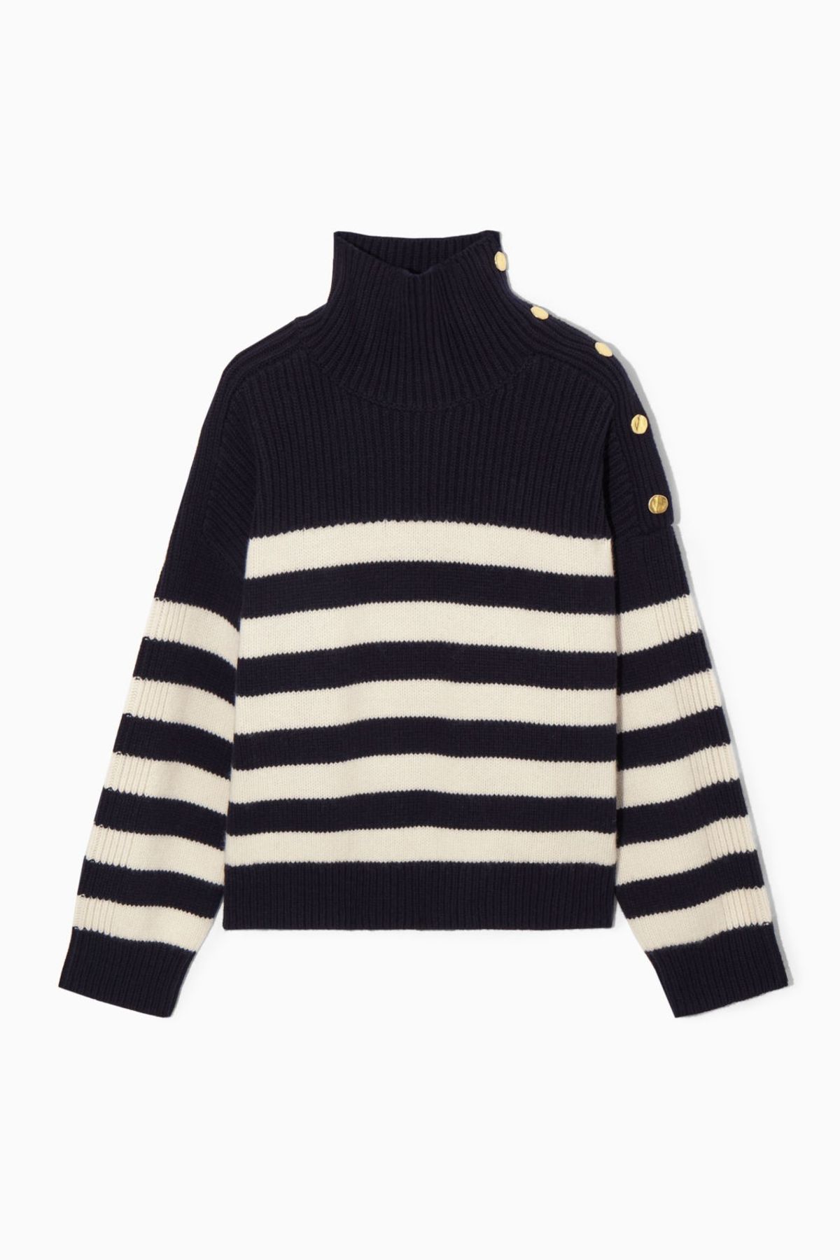Button-embellished Striped Wool Sweater