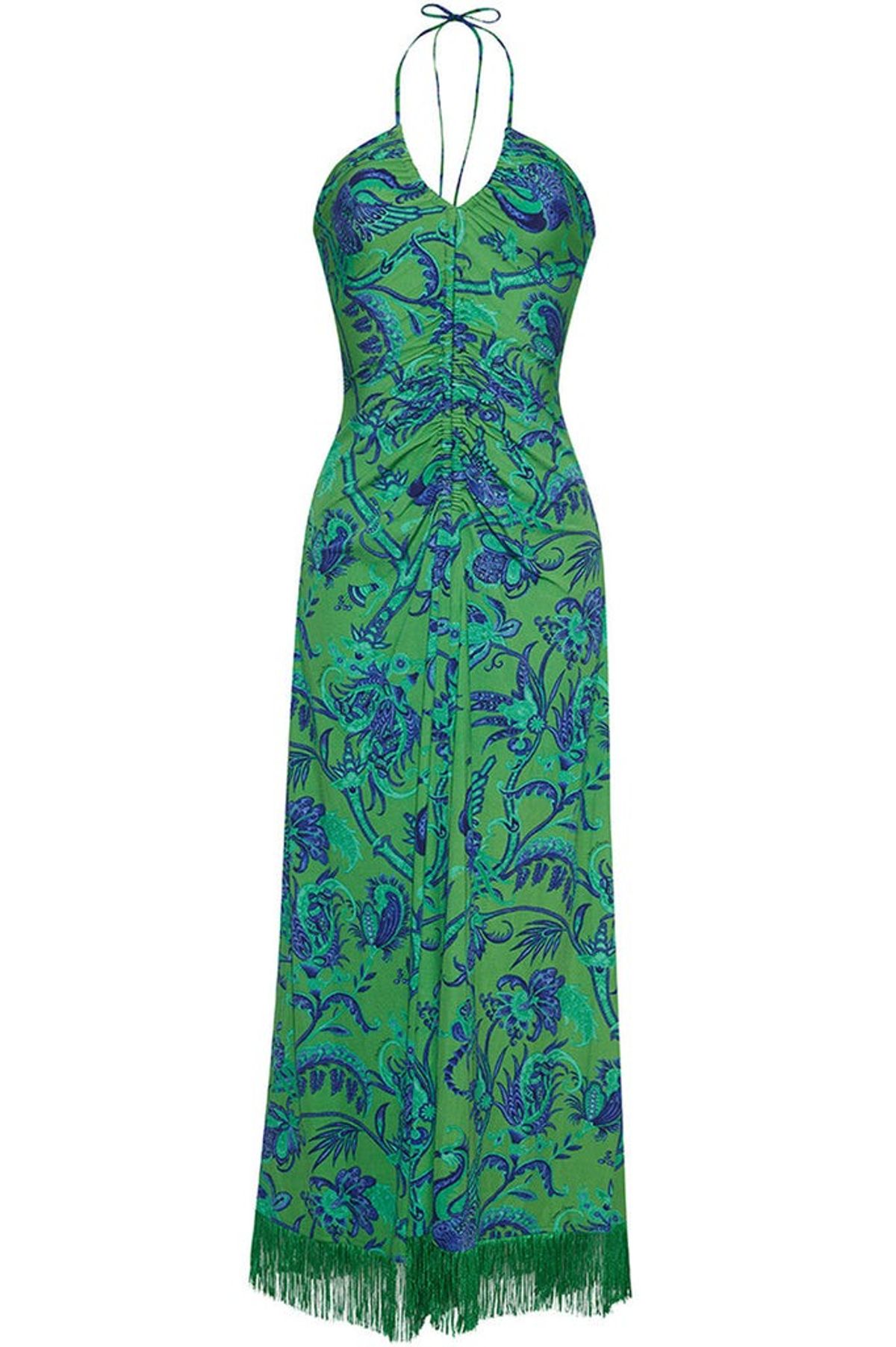 Shelter Island Dress in Green Bird Jacobean