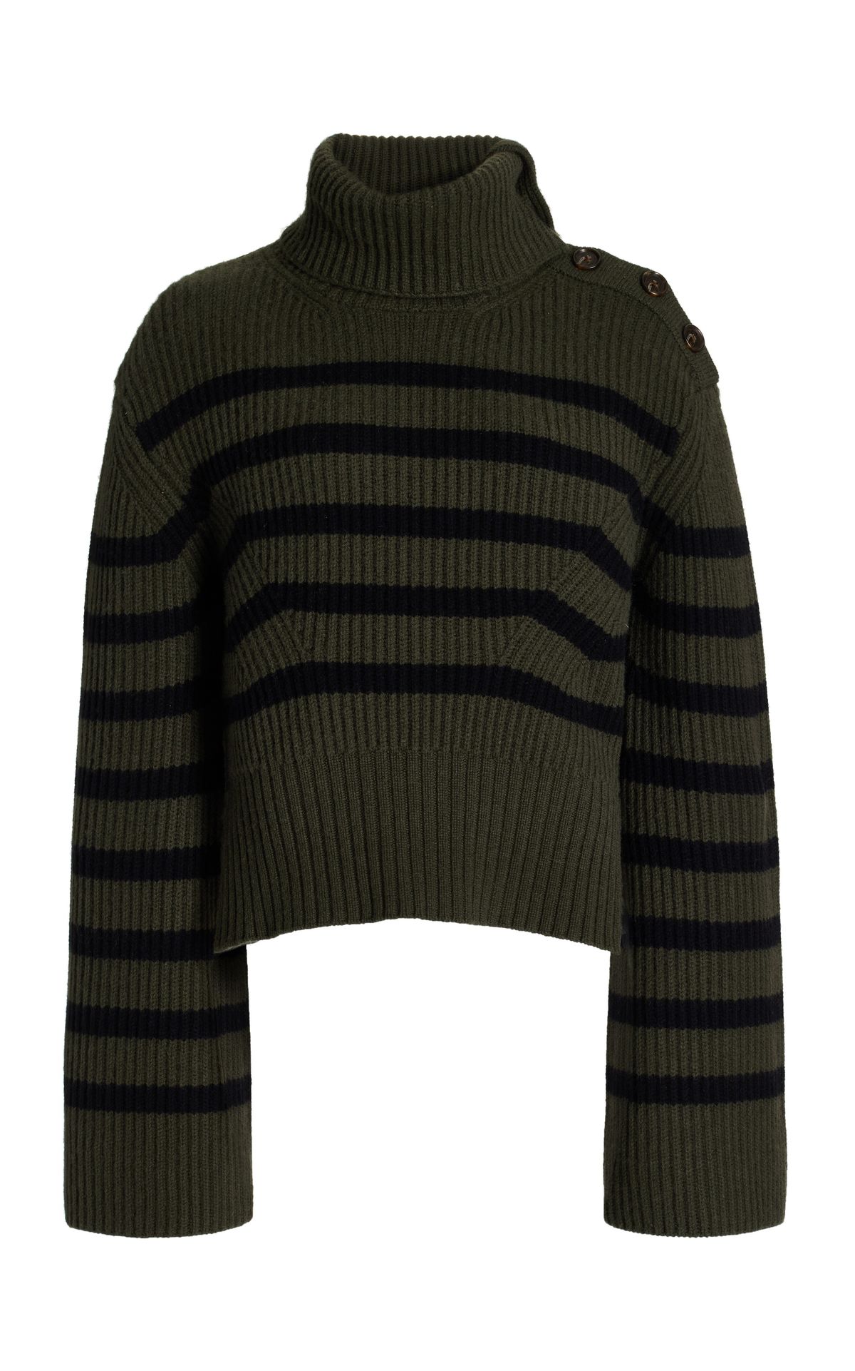 Adrienne Buttoned Wool-Cashmere Turtleneck Top
