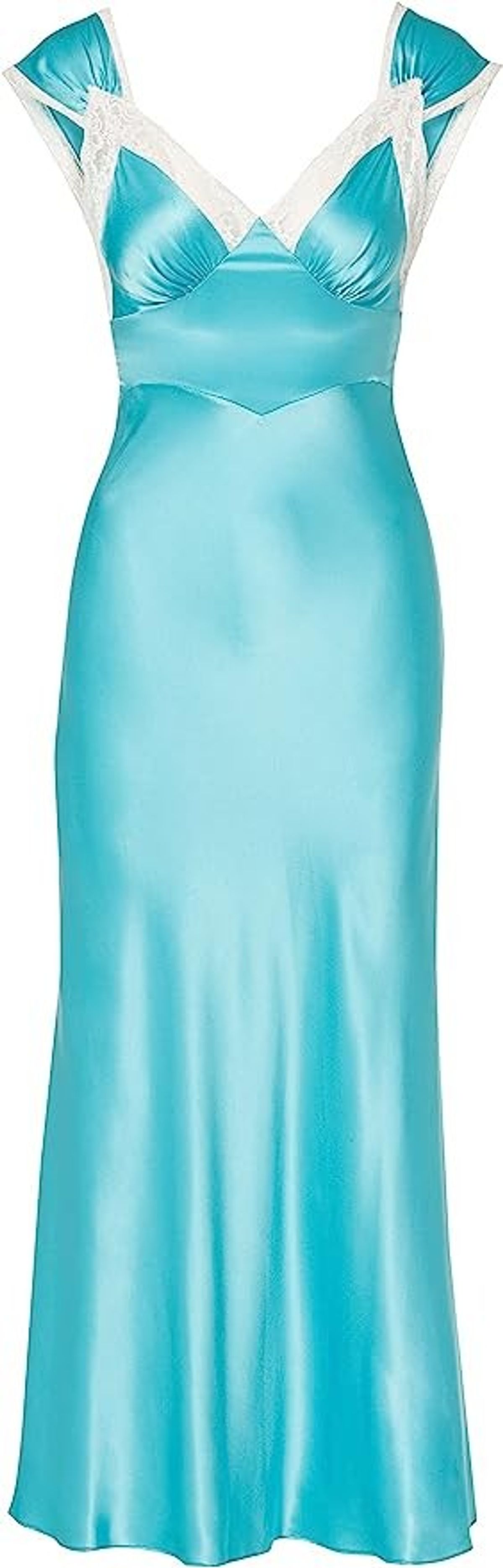Blue Silk Satin Dress with Lace Details