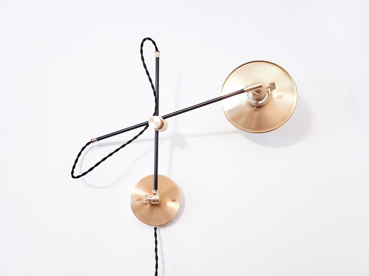 Matte Black and Brass Industrial Scissor Wall Lamp