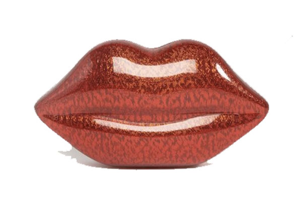 Lips Clutch Bag in Red Glitter