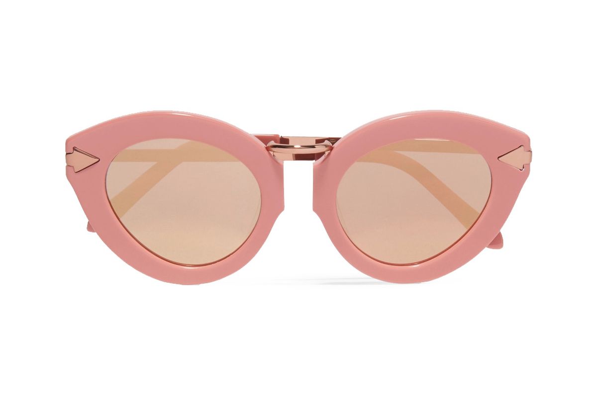 Lunar Flowerpatch Cat-Eye Acetate and Rose Gold-Tone Mirrored Sunglasses
