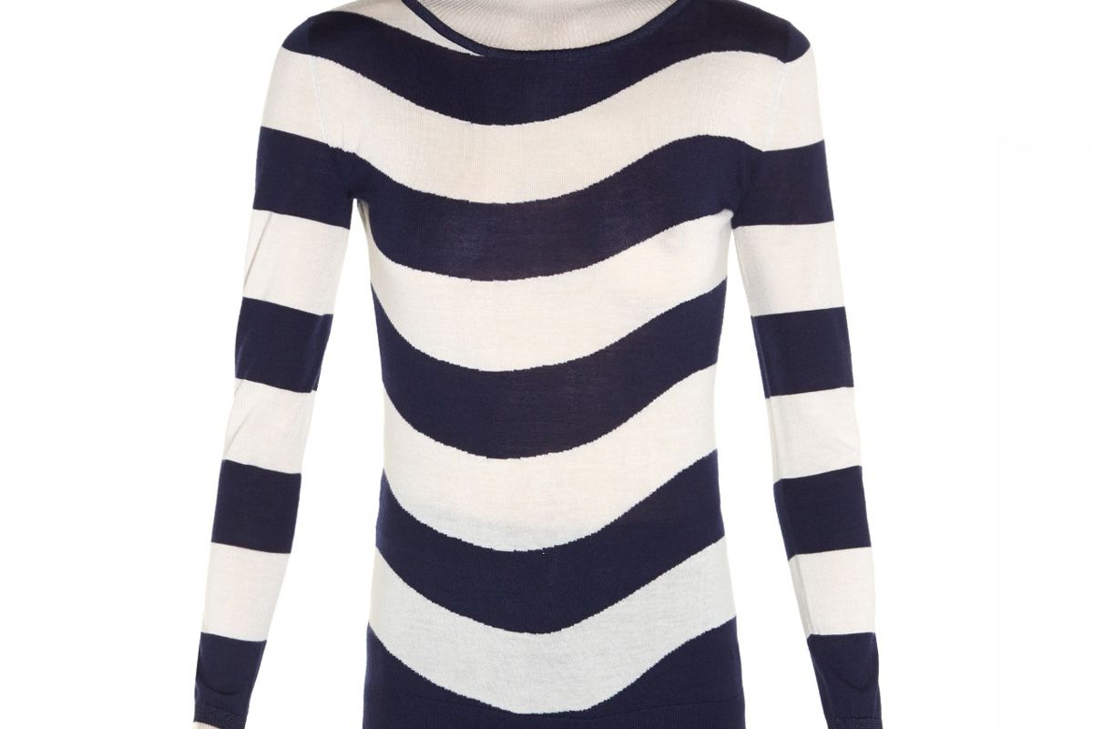 Sheer Roll-Neck Striped Sweater