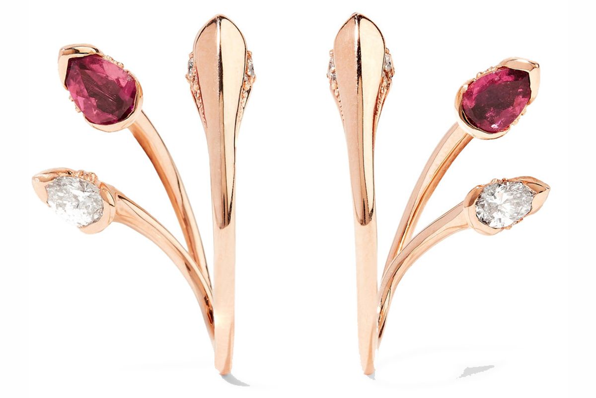 Sepals Hoops 18-Karat Rose Gold, Tourmaline and Diamond Earrings