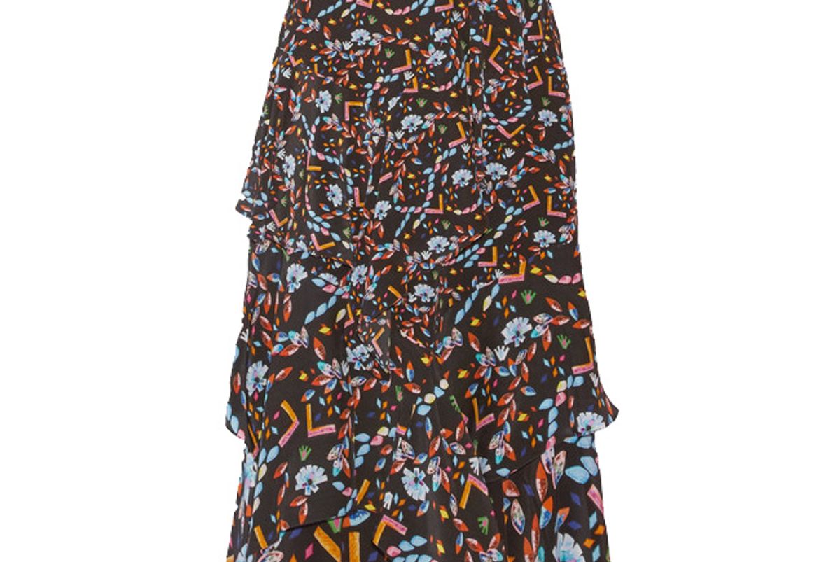 Tiered Printed Silk Midi Skirt