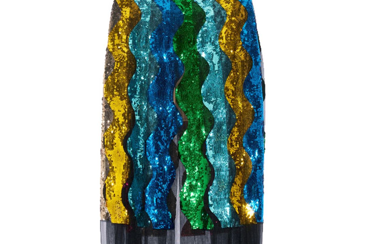 Pleated Sequined Tulle Midi Skirt
