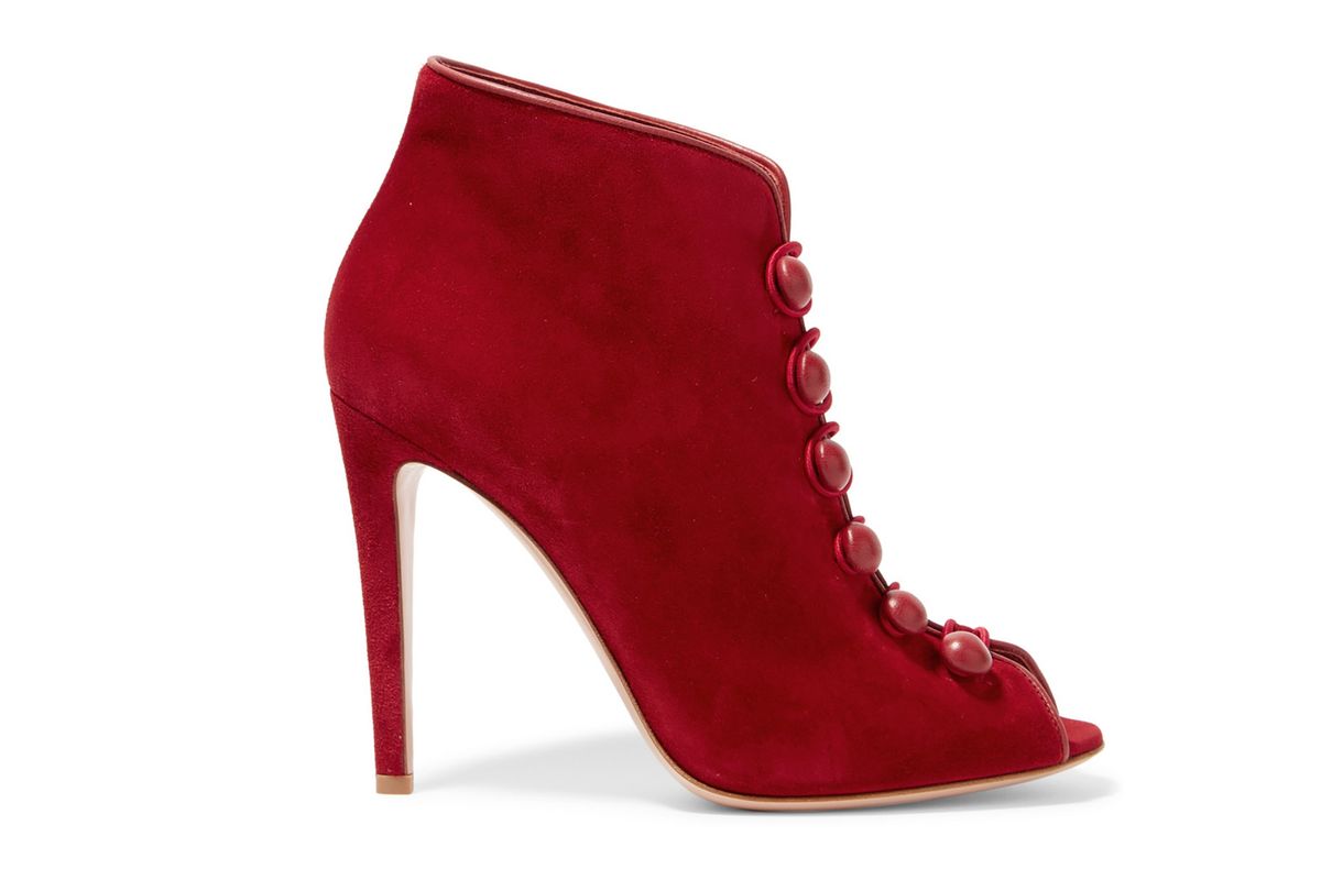 Leather-trimmed suede ankle boots