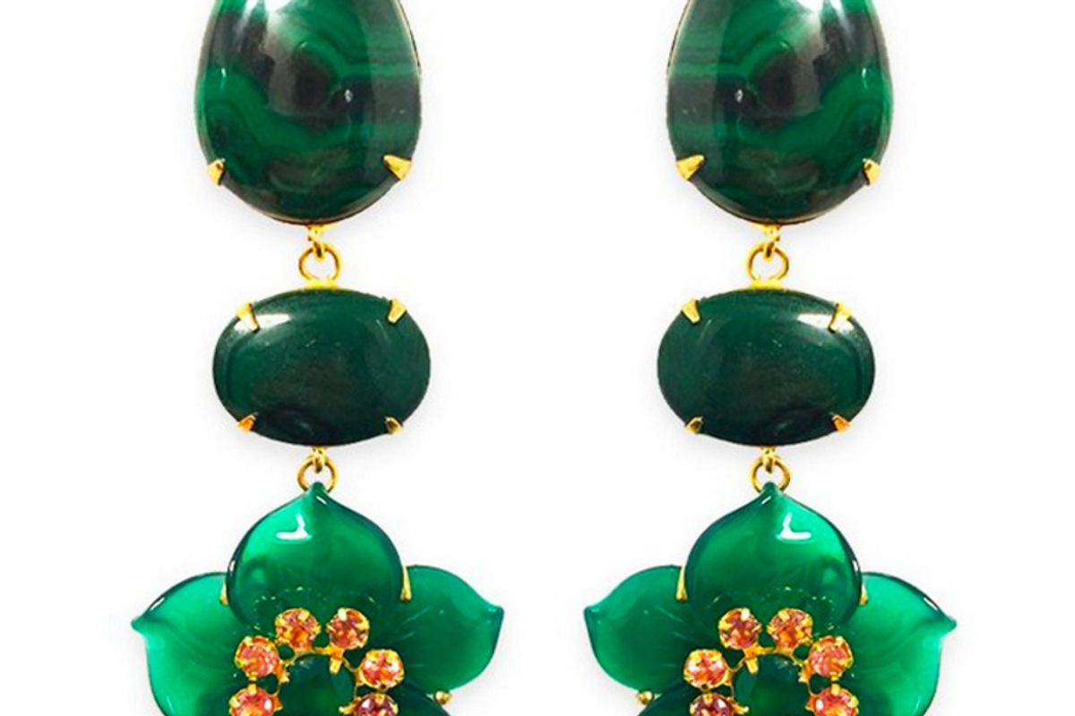 Green Flower Drop Earrings