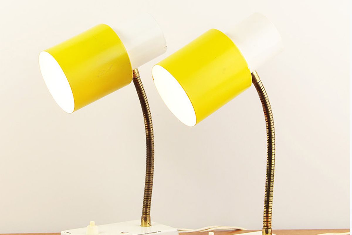 Industrial Vintage Yellow & White Table Lamps Made by Hala Zeist