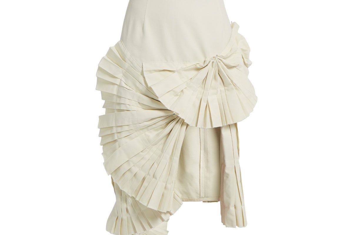 Pleated Fan-Detail Midi Skirt
