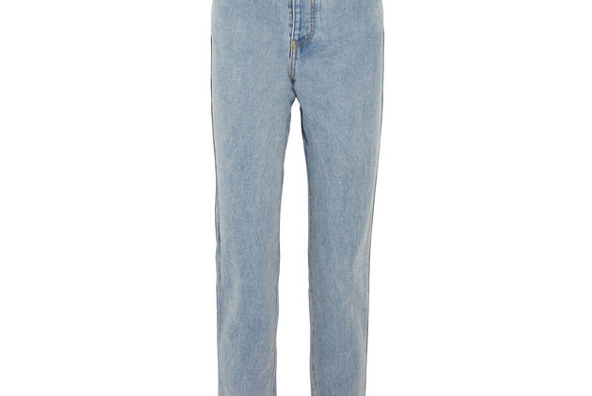 Printed grosgrain-trimmed high-rise straight-leg jeans